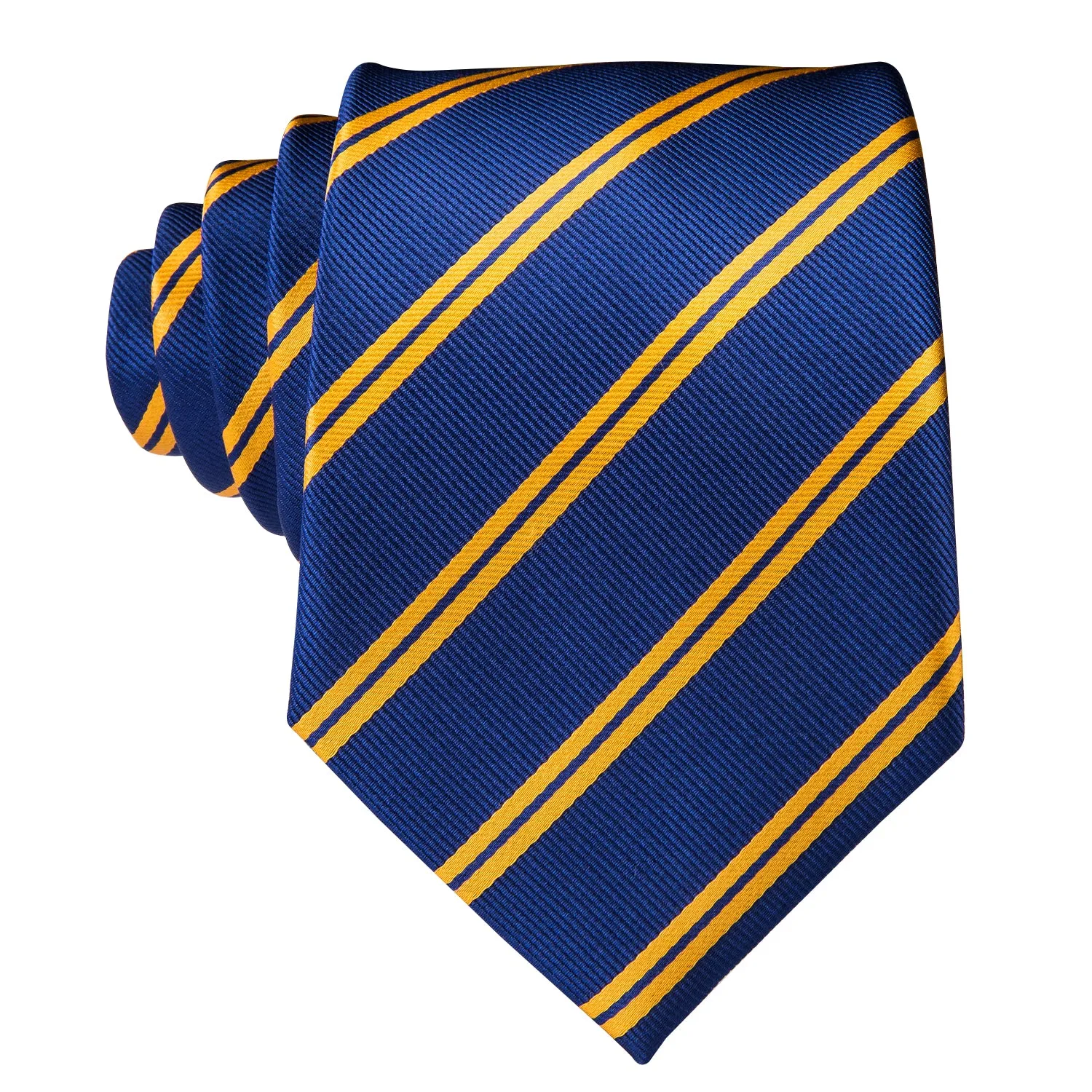 Hi-Tie Shining Blue Yellow Striped Necktie Pocket Square Cufflinks Set