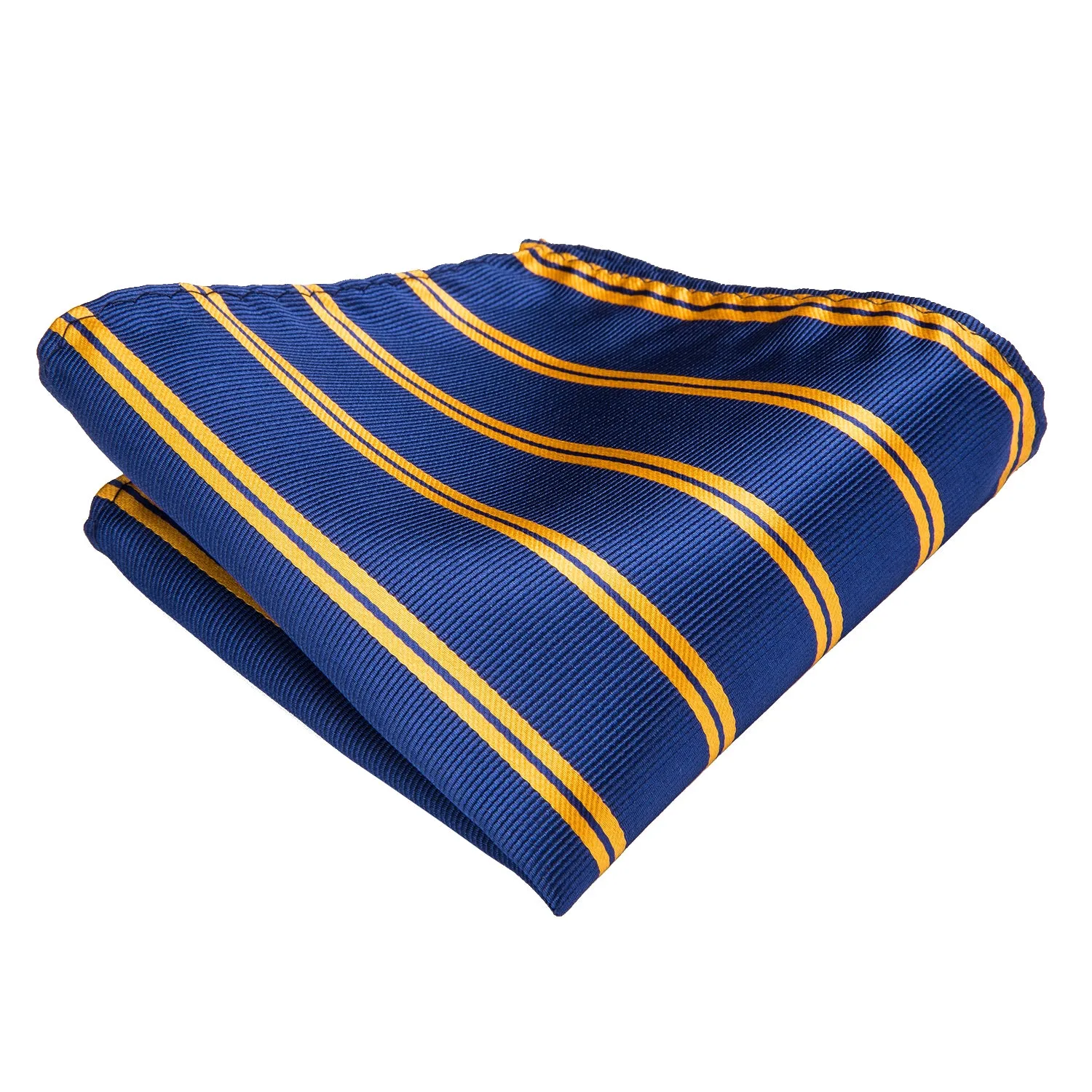 Hi-Tie Shining Blue Yellow Striped Necktie Pocket Square Cufflinks Set