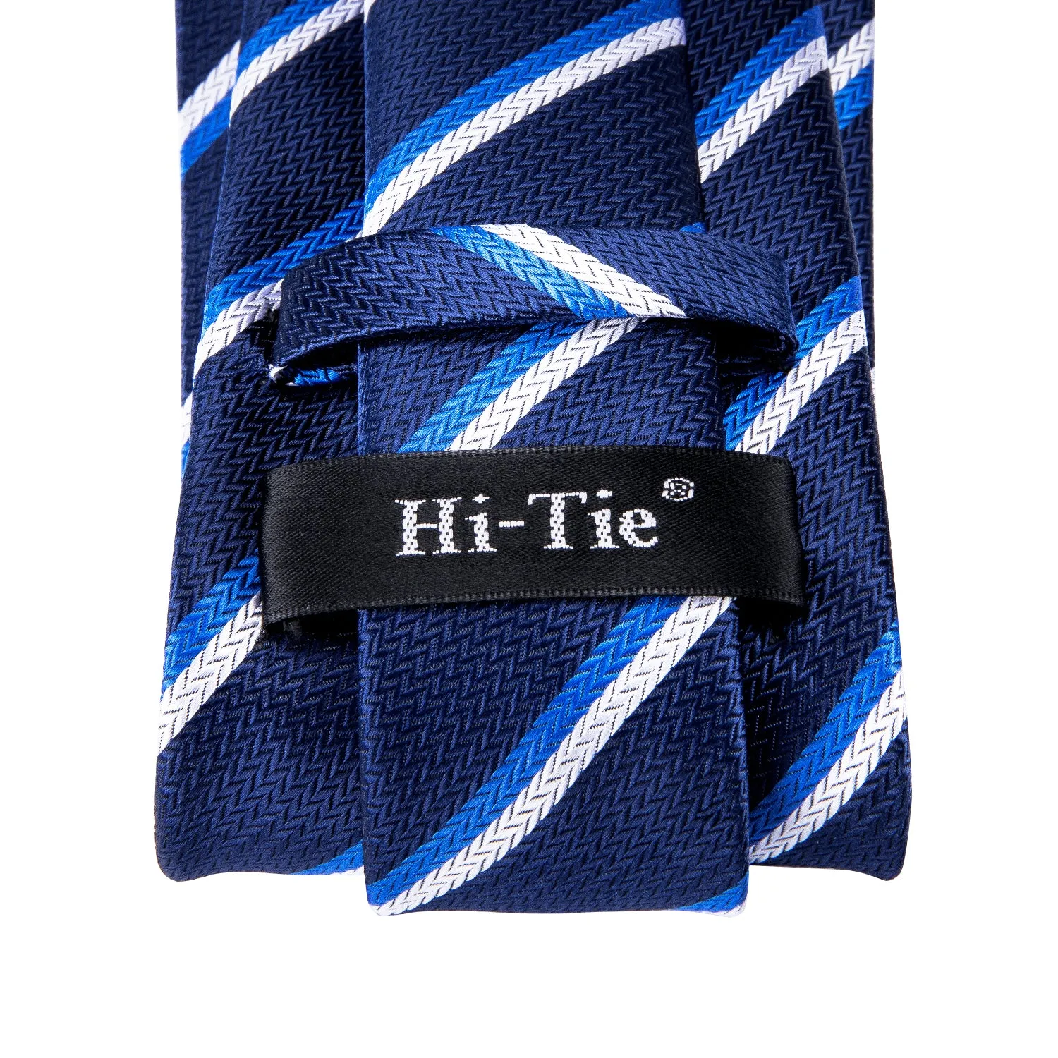 Hi-Tie Striped Necktie Royal Blue Necktie Pocket Square Cufflinks Set