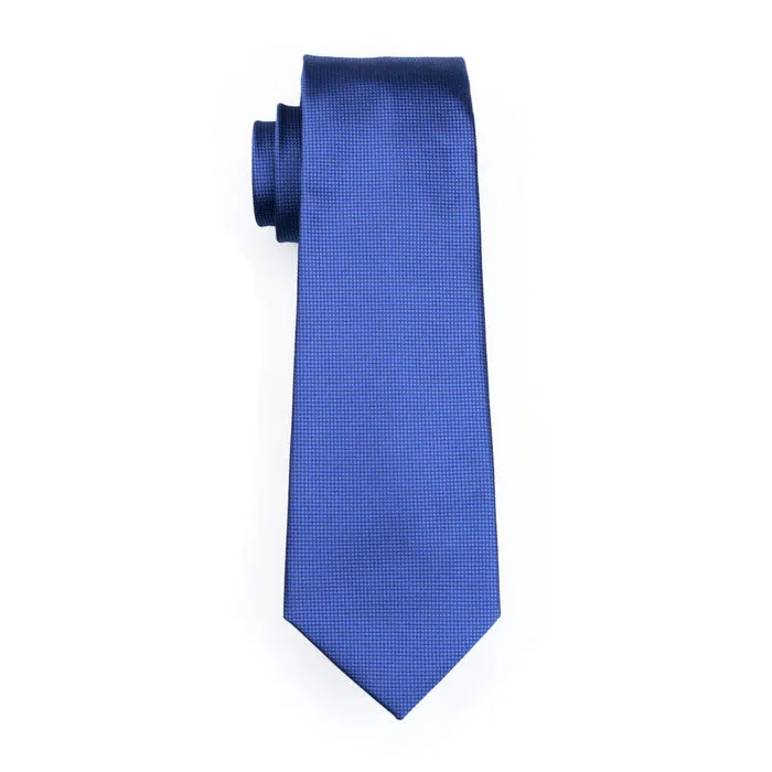 Hi-Tie Tufts Blue Necktie Plaid Tie Handkerchief Cufflinks Set for Men