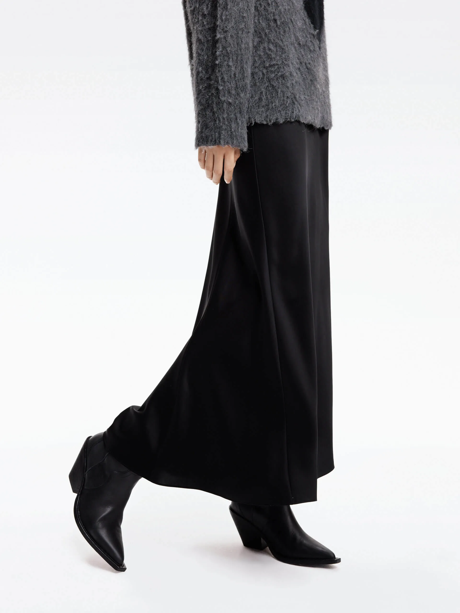 High Rise Satin Maxi Skirt