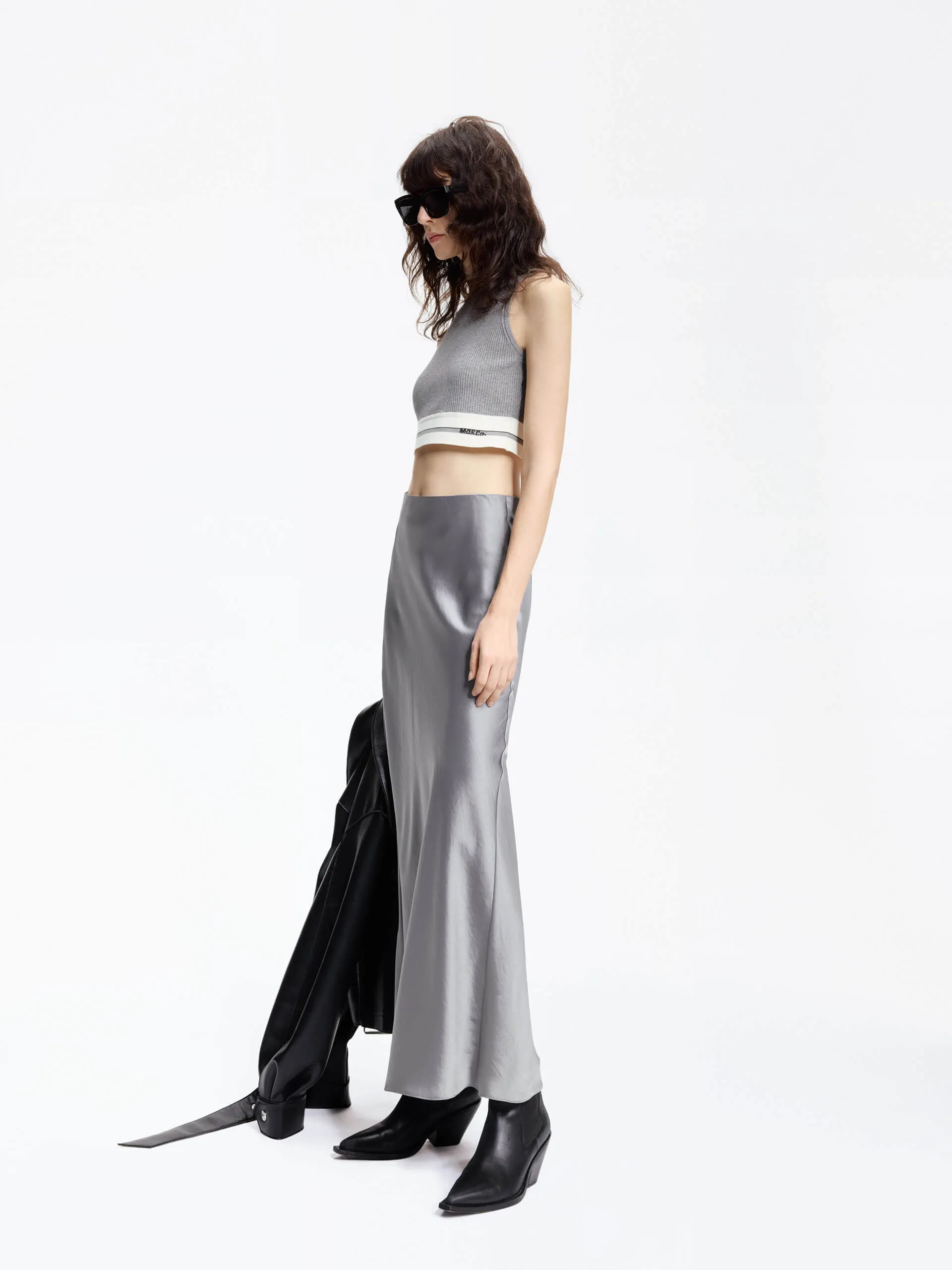 High Rise Satin Maxi Skirt