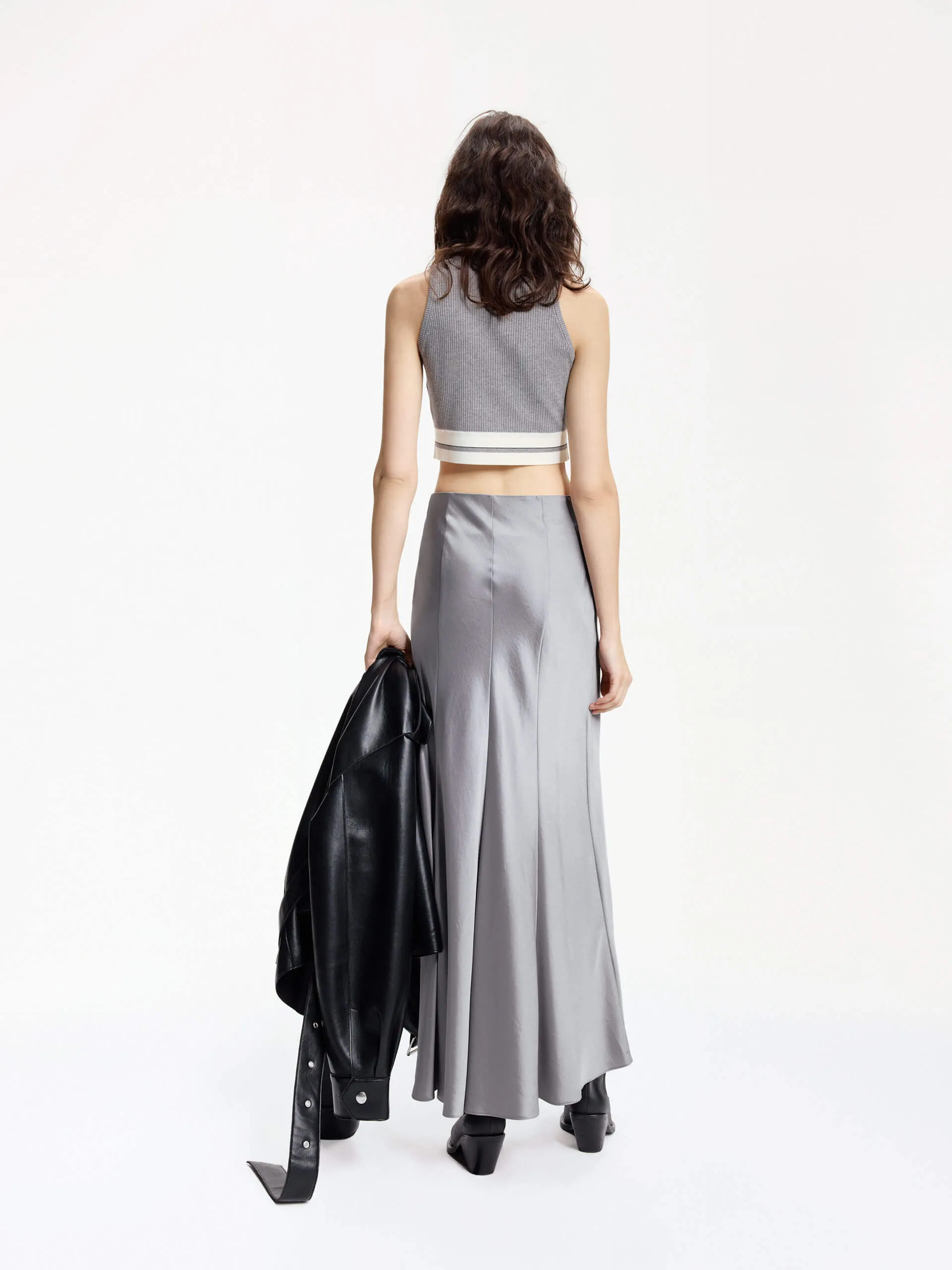 High Rise Satin Maxi Skirt