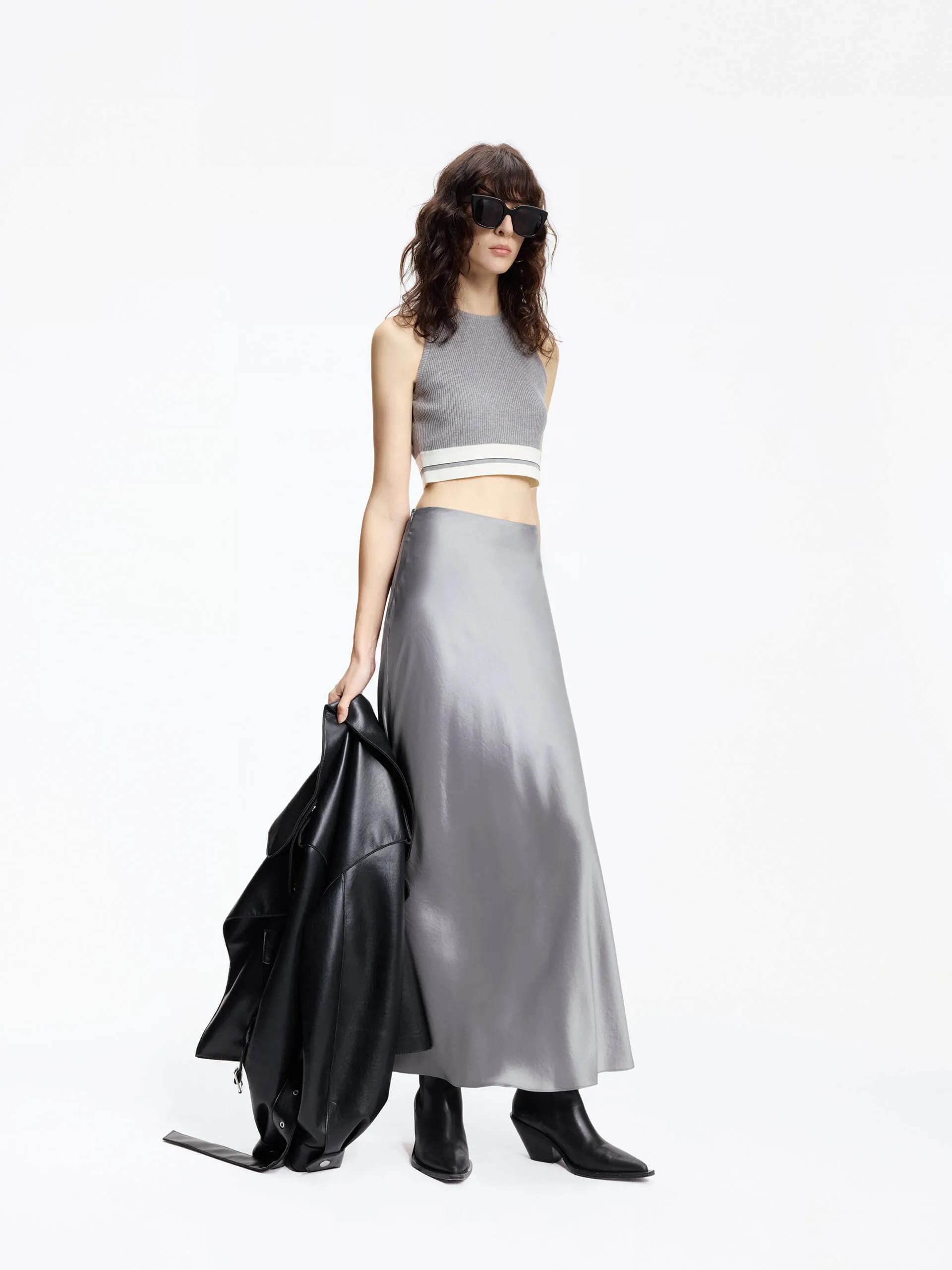 High Rise Satin Maxi Skirt