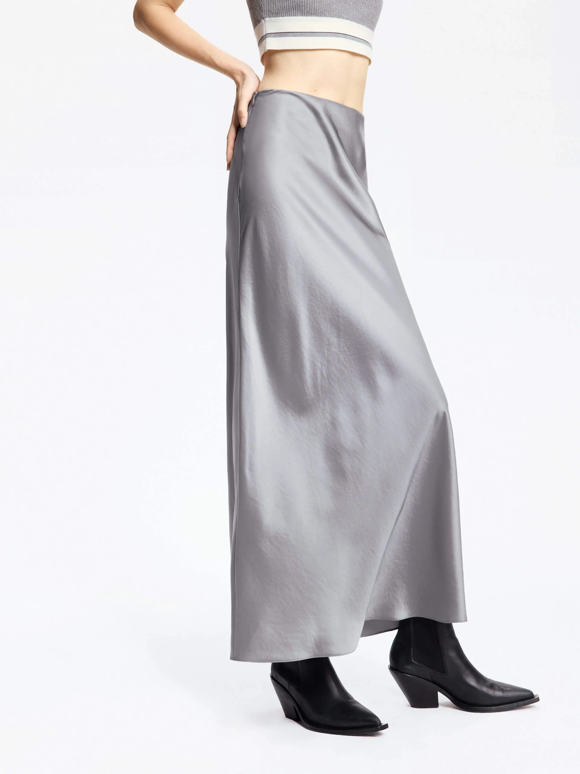 High Rise Satin Maxi Skirt