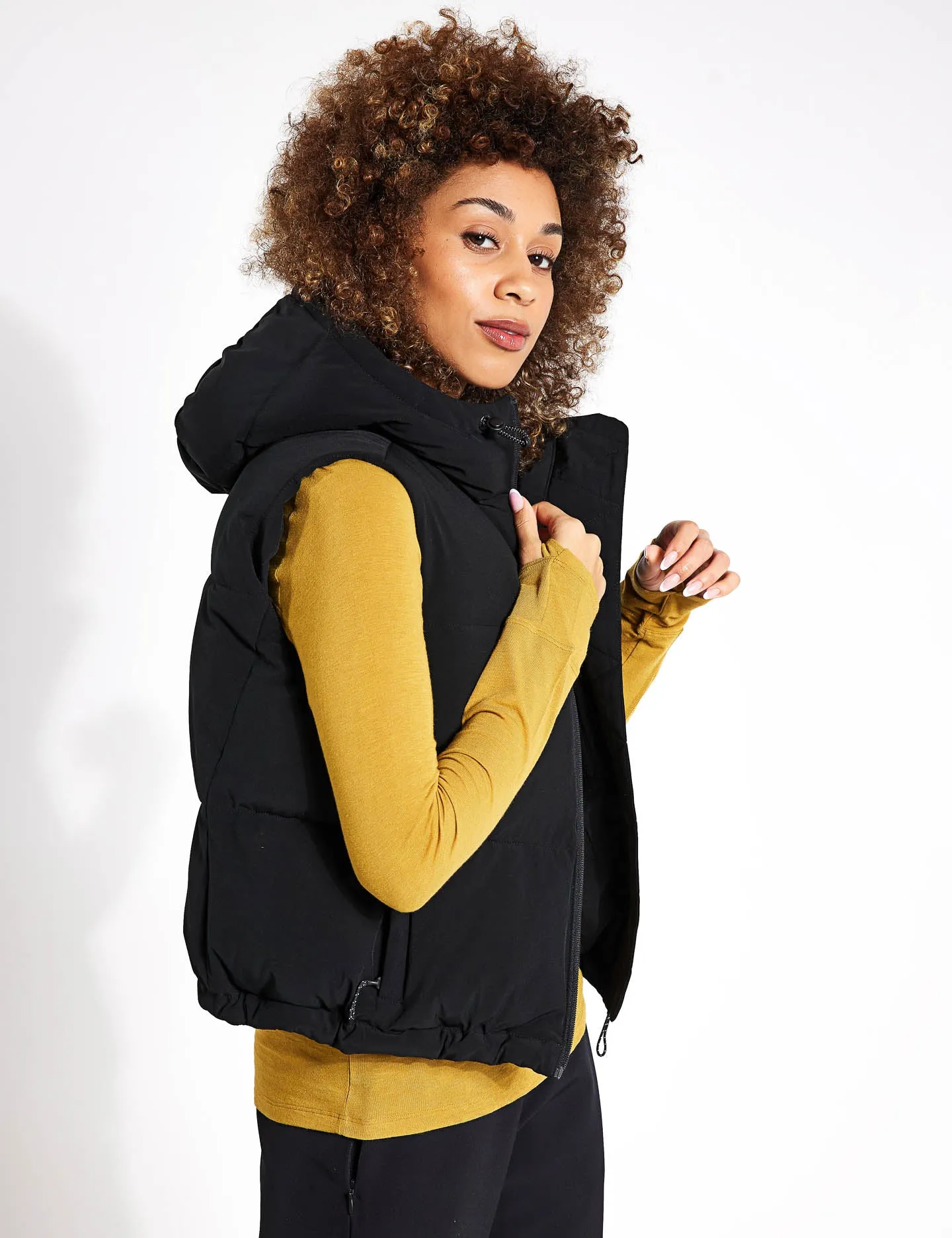 Hooded Cropped Puffer Gilet - Black