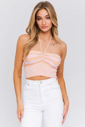 Hot Girl Blurred Lines Boho Halter Neck Knit Crop Top In Orange