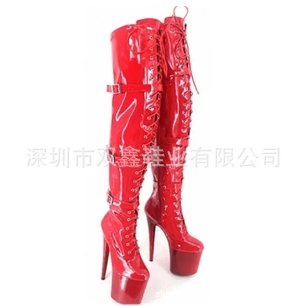 HOTan and NEWn Sexy Stretch Boots Night Club Lace-up Belt Buckle over the Knee Boots 15cm Pole Dance Leather Boots