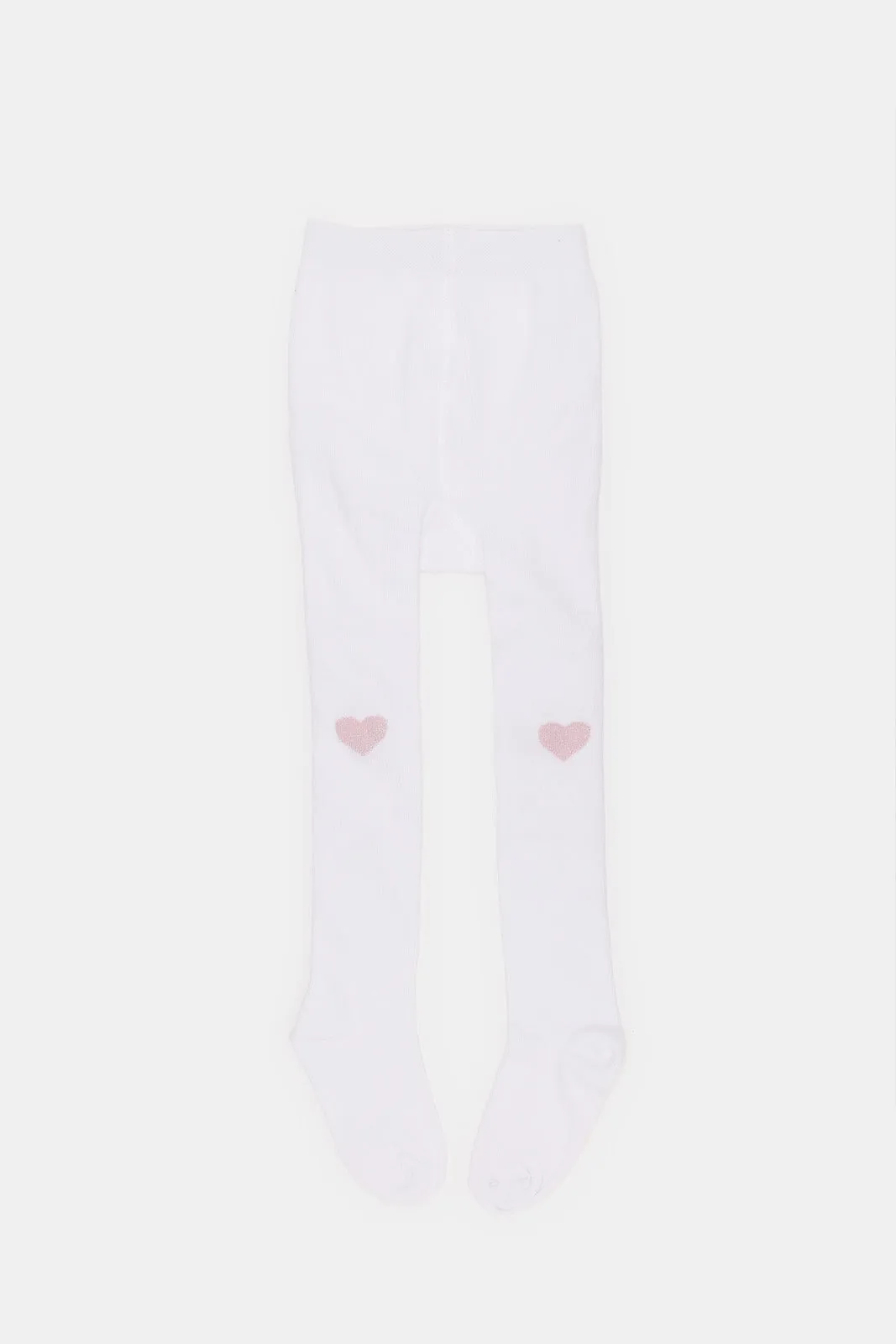 Infant Girls White Tights With Pink Heart Print