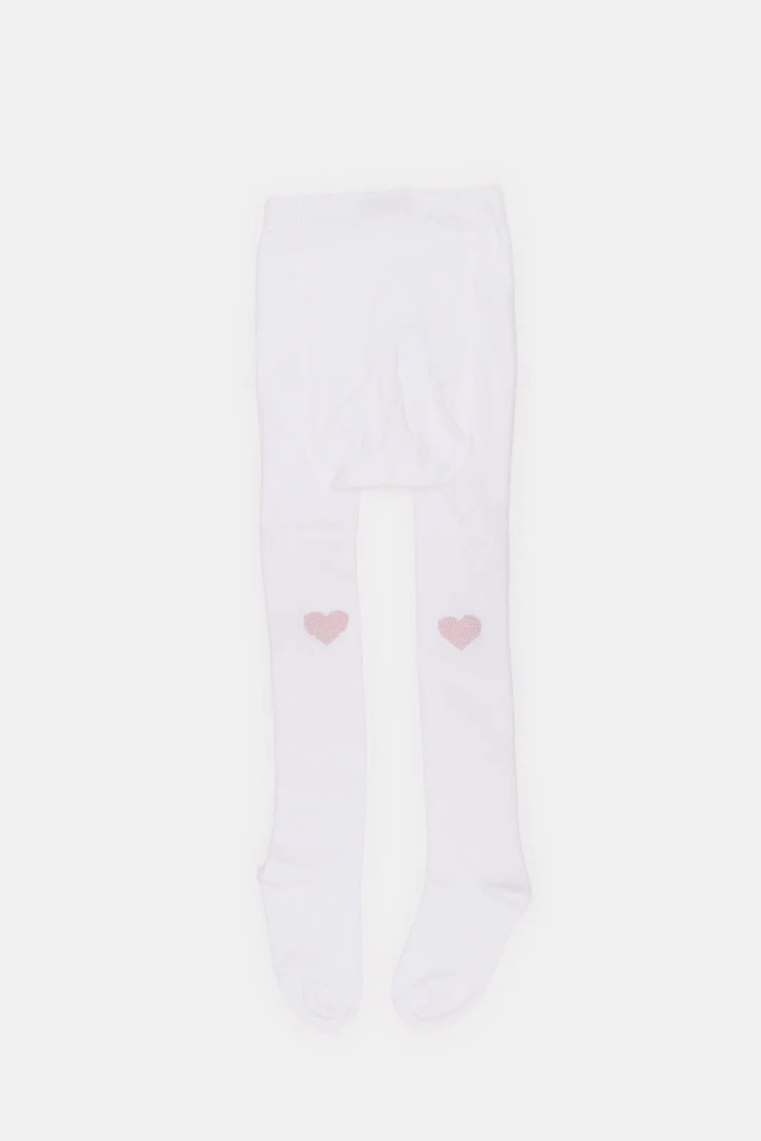 Infant Girls White Tights With Pink Heart Print