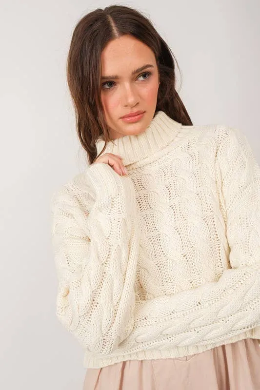 Isabella Turtle Neck Cropped Cable Knit Sweater