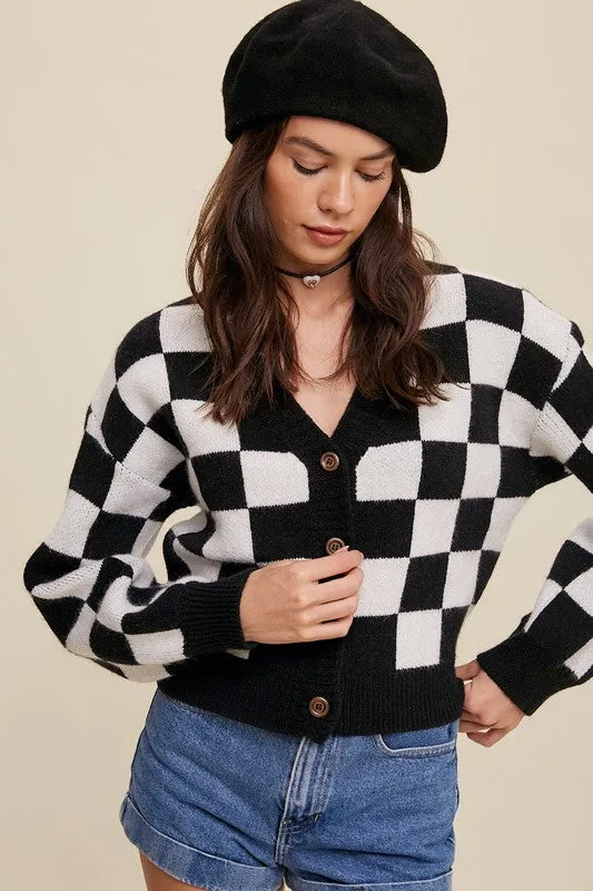 James Gingham Sweater Weaved Crop Cardigan