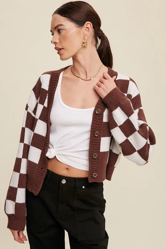 James Gingham Sweater Weaved Crop Cardigan