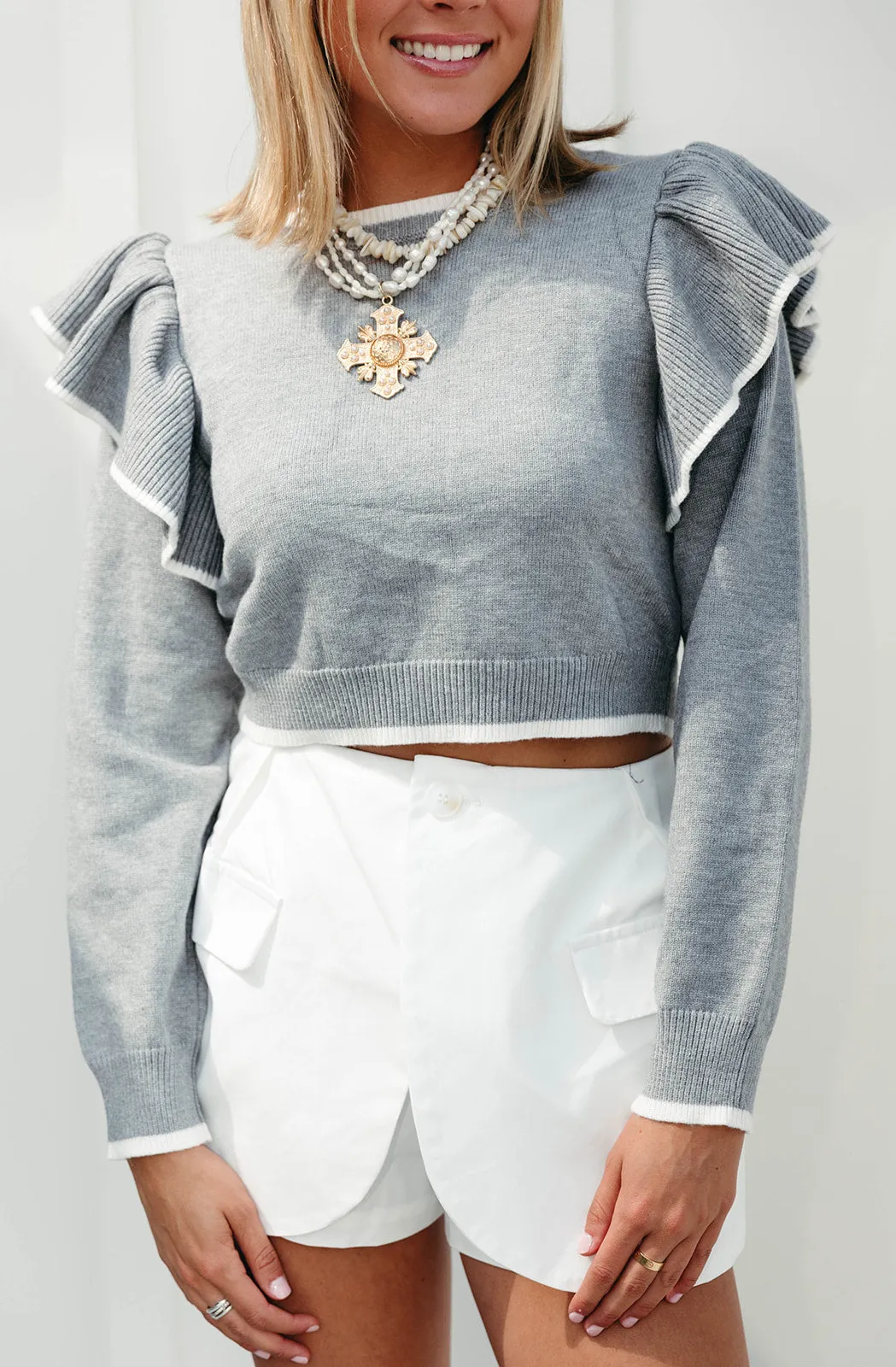 Joany Ruffle Sweater - Heather Grey