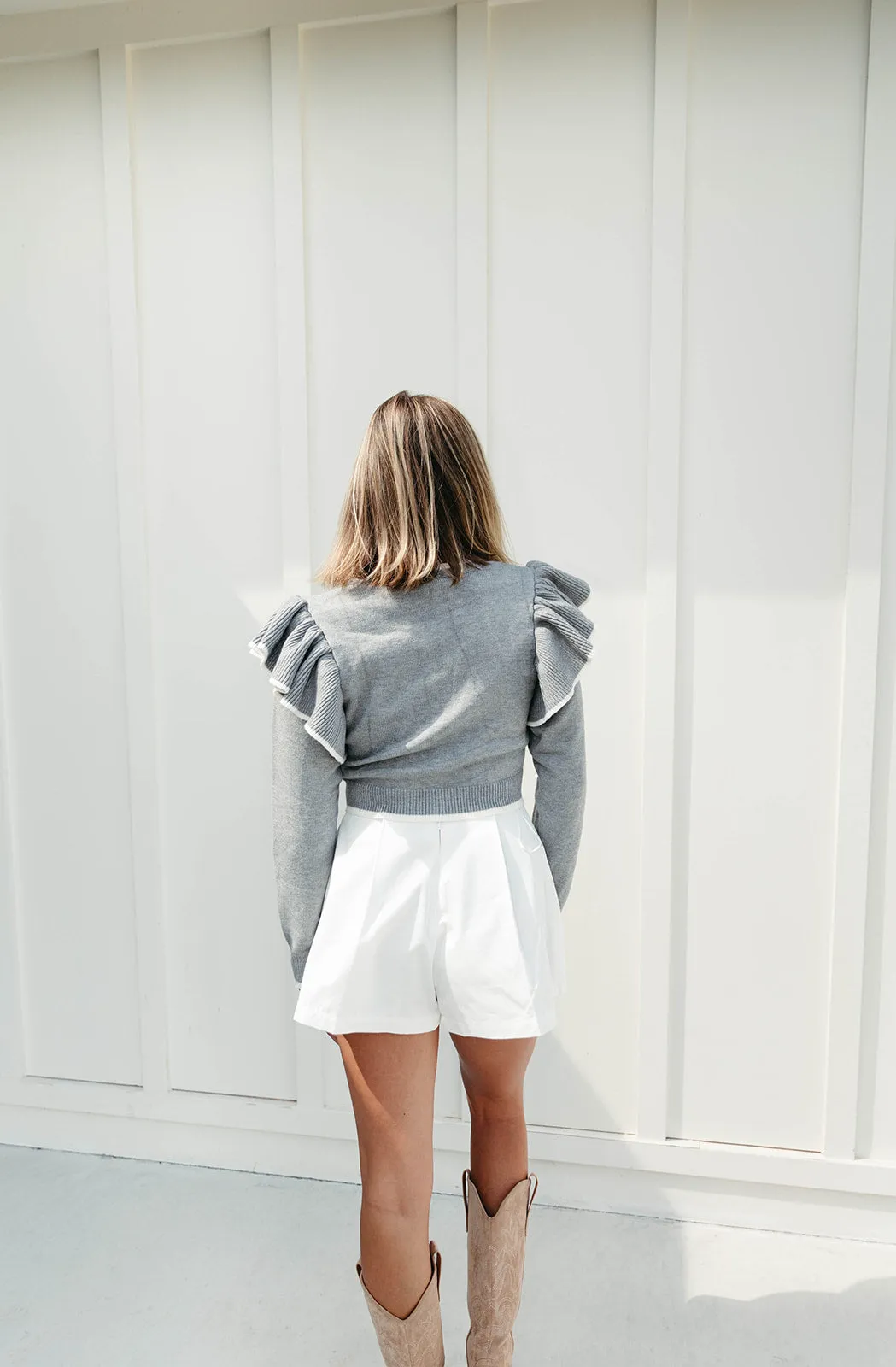 Joany Ruffle Sweater - Heather Grey