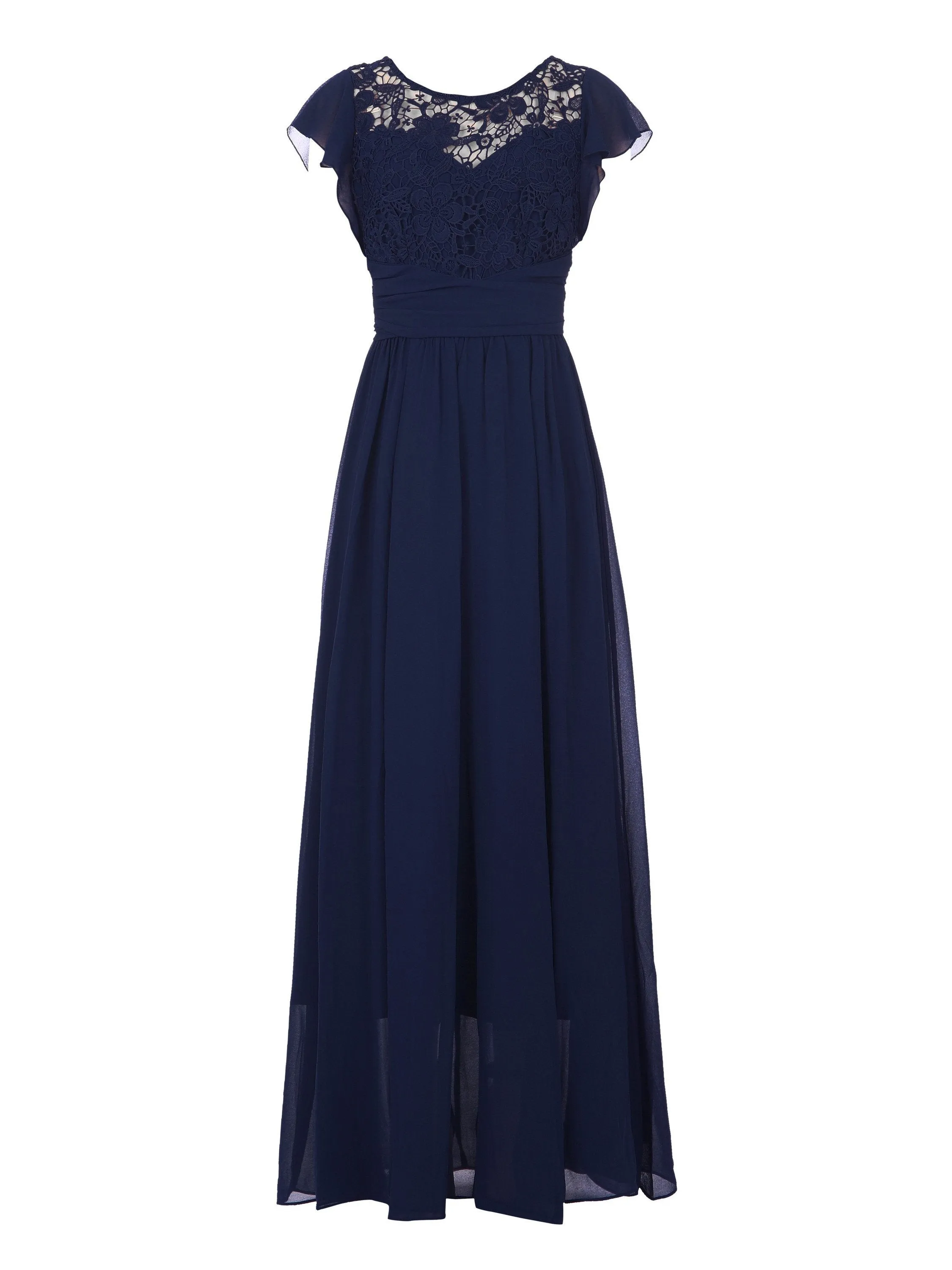 Jolie Moi Crochet Lace Bodice Maxi Dress Navy