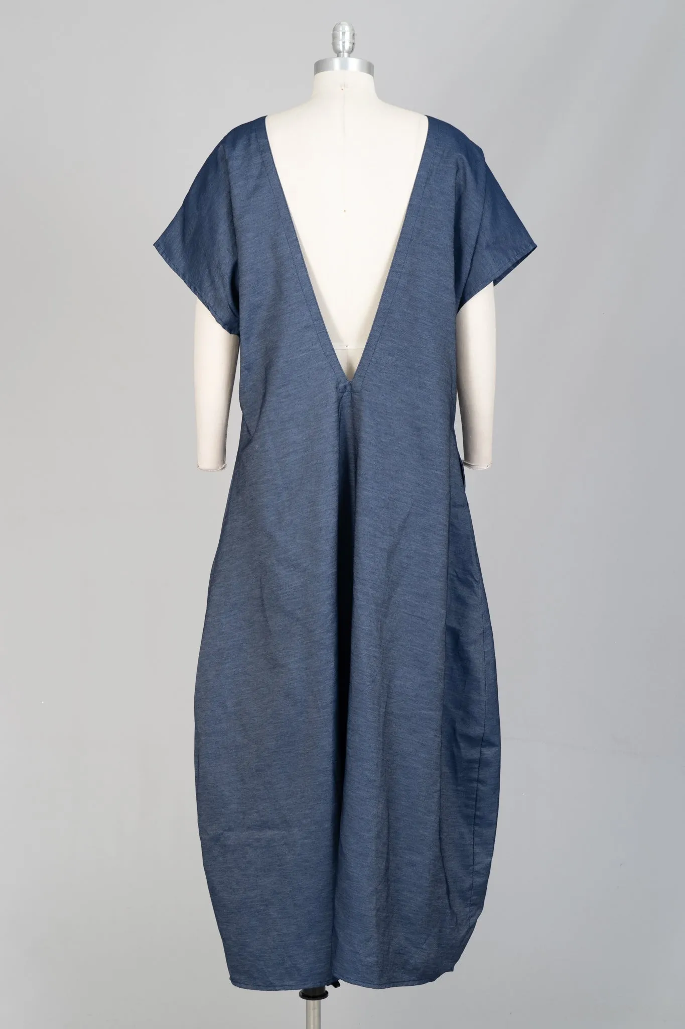 KaraChic 7794D Deep V-back Denim Maxi Dress