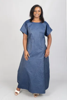 KaraChic 7794D Deep V-back Denim Maxi Dress