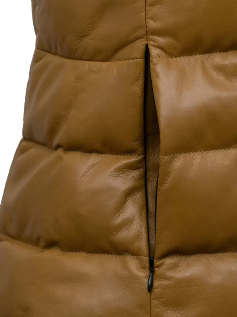 Khaki Brown Funnel Leather Gilet