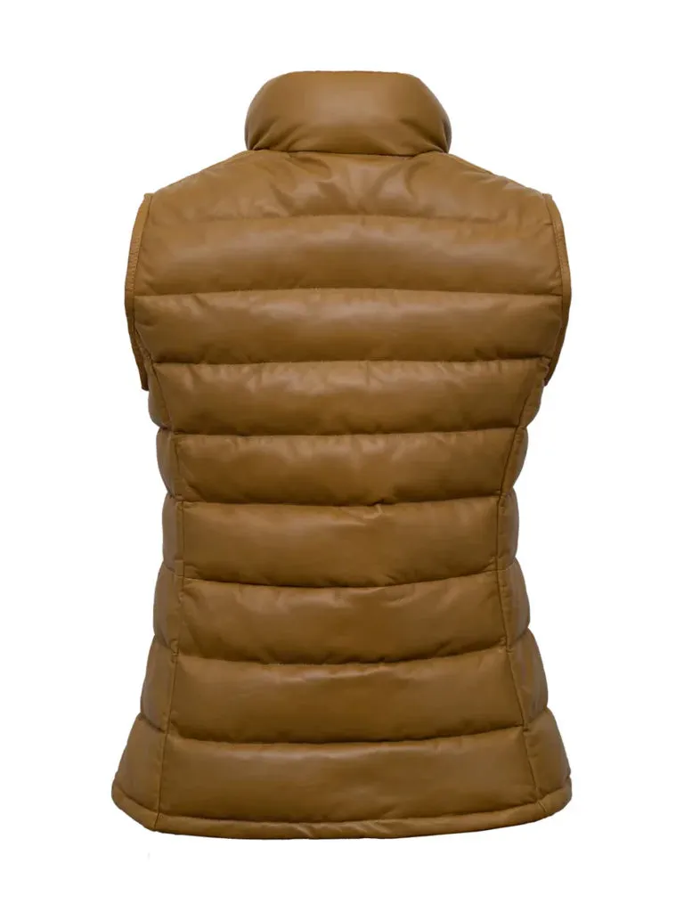 Khaki Brown Funnel Leather Gilet