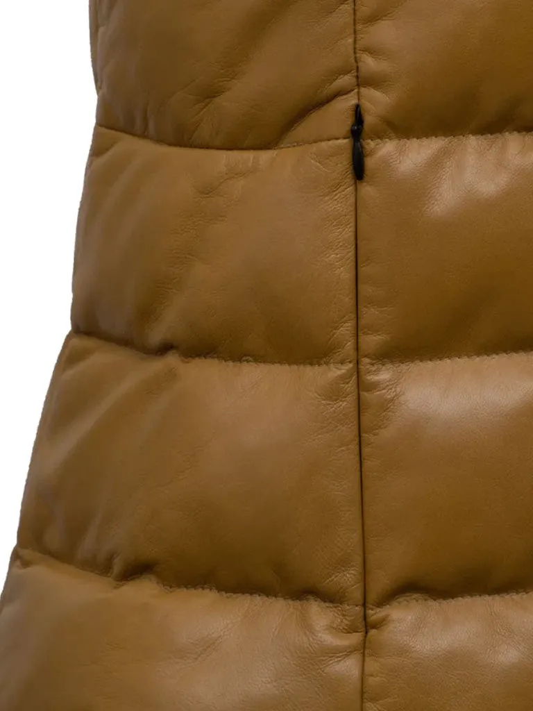 Khaki Brown Funnel Leather Gilet