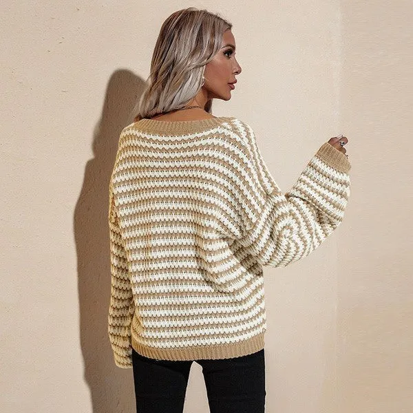 Khaki Striped Long Sleeve Sweater