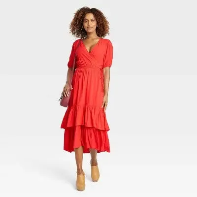 Knox Rose Women's Short Sleeve Tiered Casual Midi Dress Side Tie