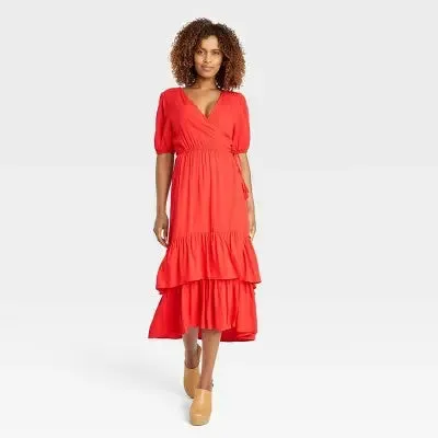 Knox Rose Women's Short Sleeve Tiered Casual Midi Dress Side Tie