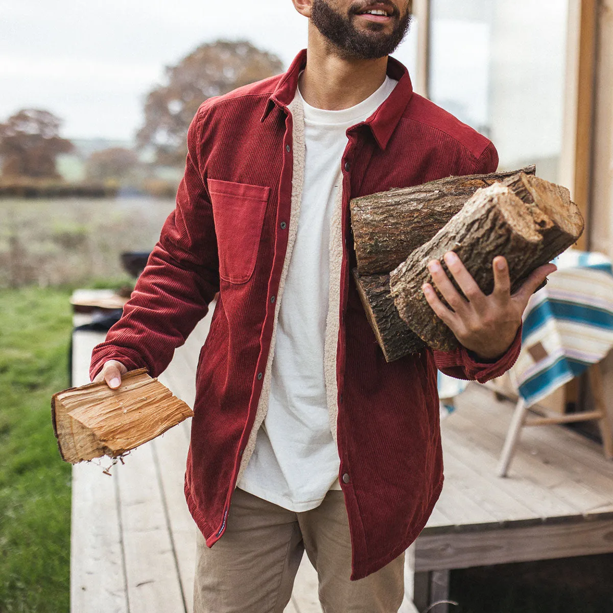 Kodiak Sherpa Lined Cord Overshirt - Russet Brown