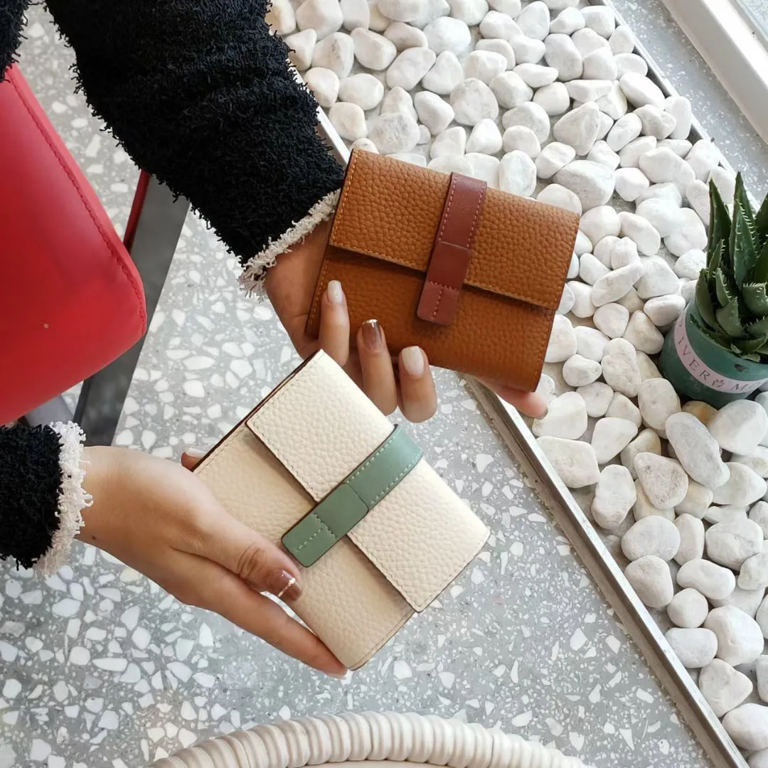 Korean Style Small Genuine Leather Wallet Women's Short Multiple Card Slots Exquisite Card Bag Integrated Large Capacity Contrast Color New Fashion Wallet