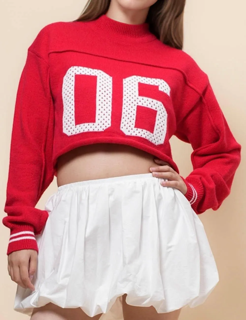 Ladies "06" Mock Neck Pullover Crop Sweater SKT4985