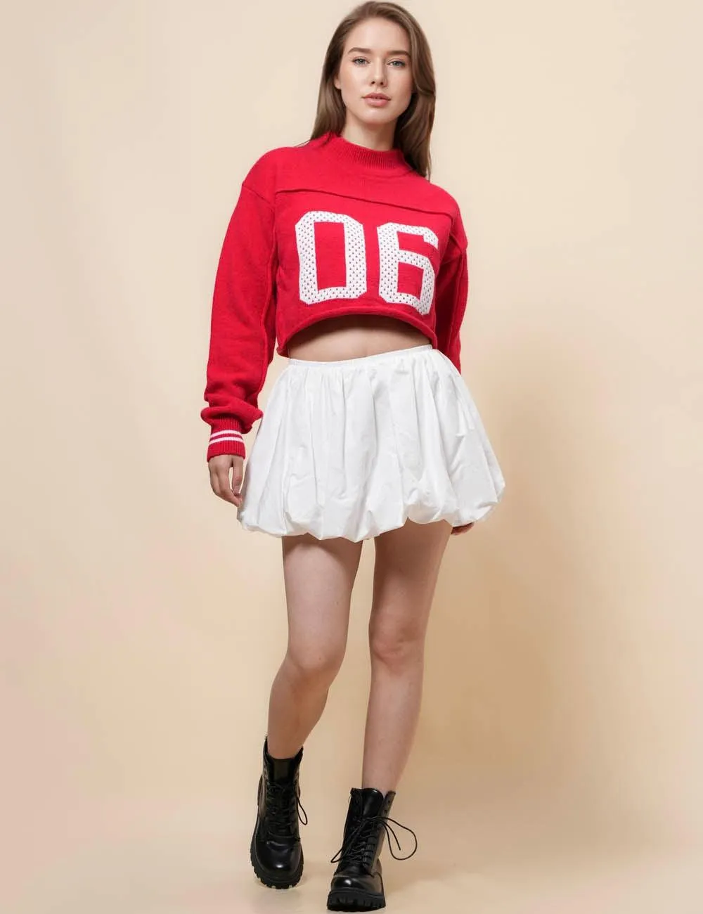 Ladies "06" Mock Neck Pullover Crop Sweater SKT4985