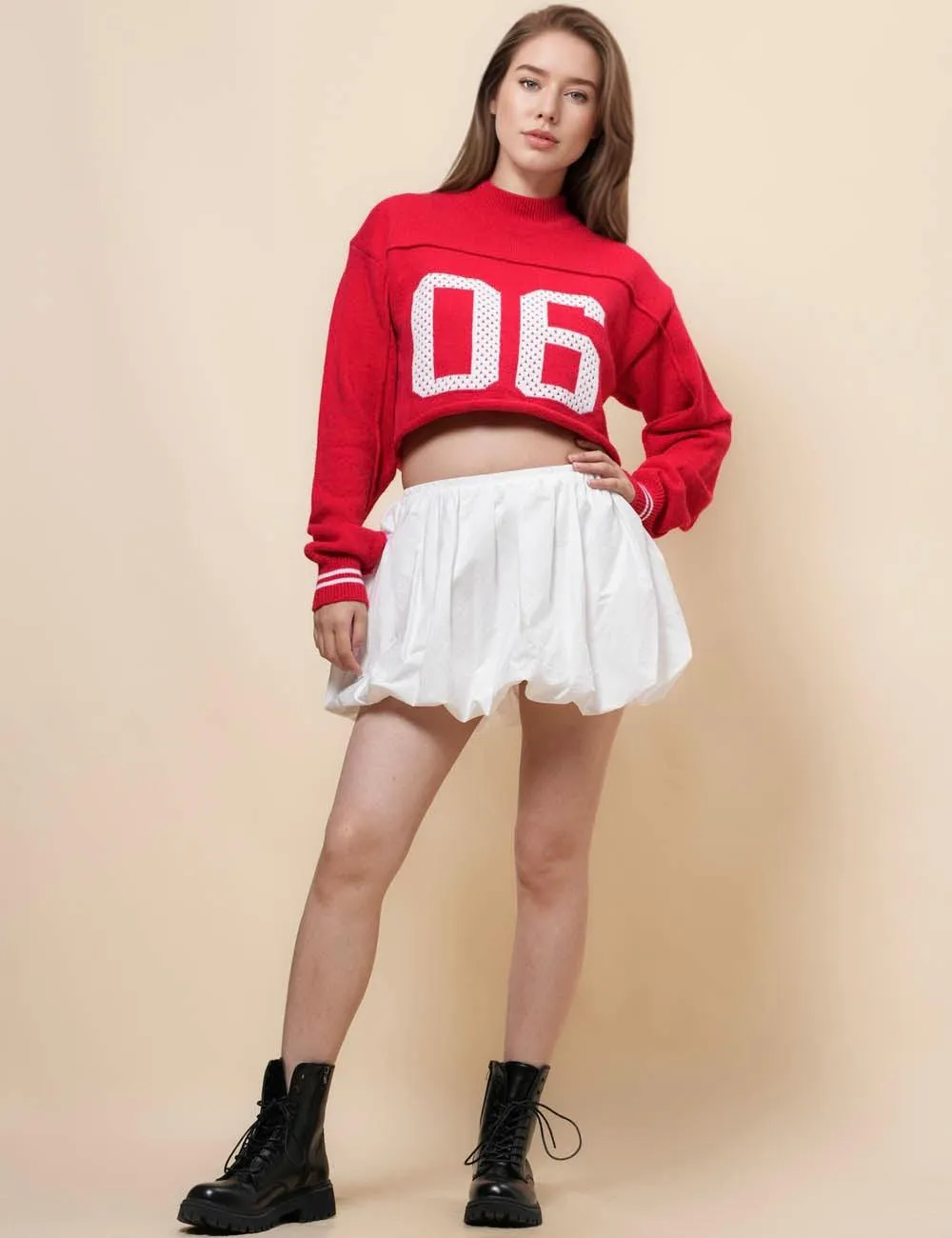 Ladies "06" Mock Neck Pullover Crop Sweater SKT4985