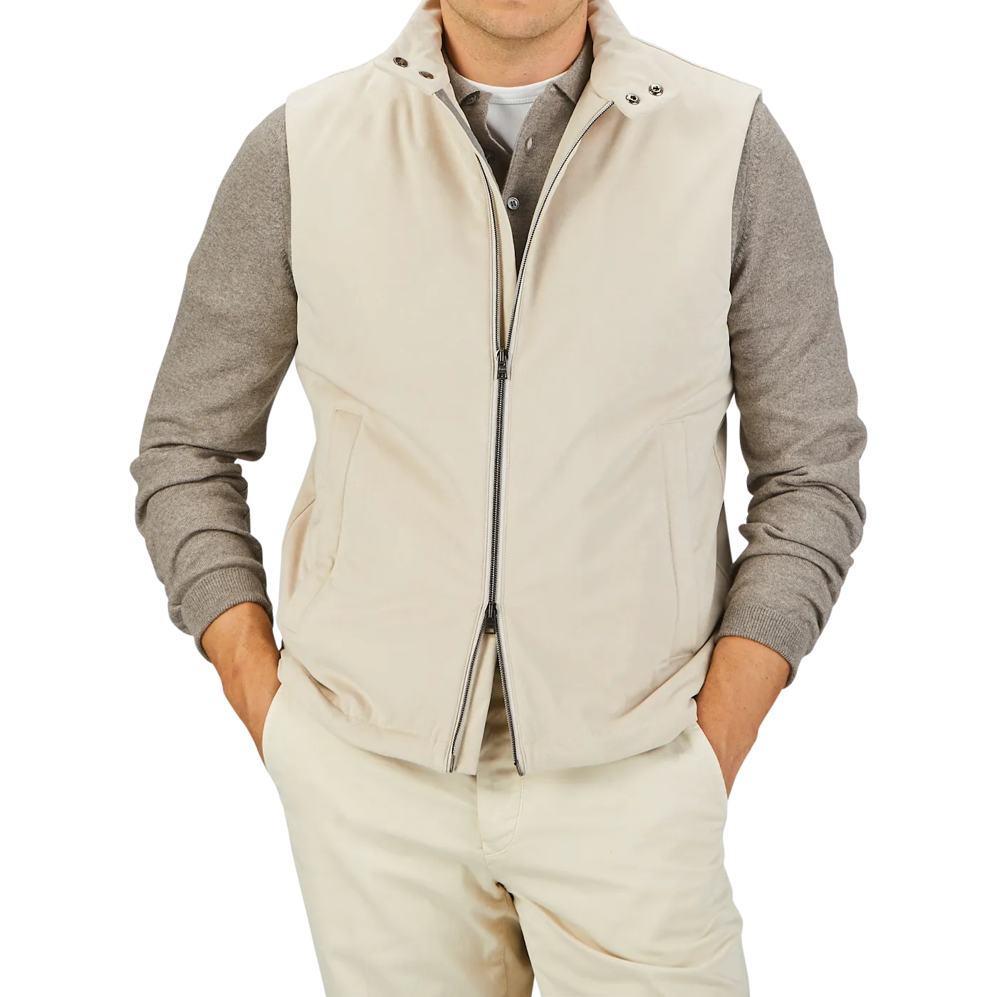 Light Beige Suede Alcantara Zip Gilet