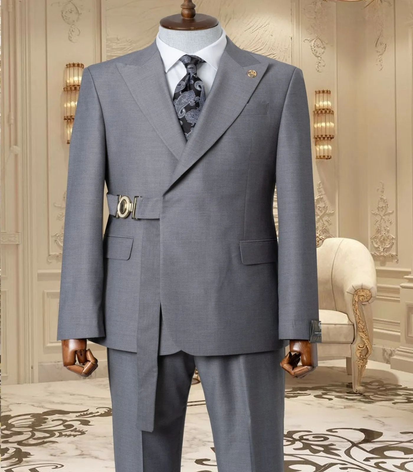 Light Gray Notched Lapel Men Suit