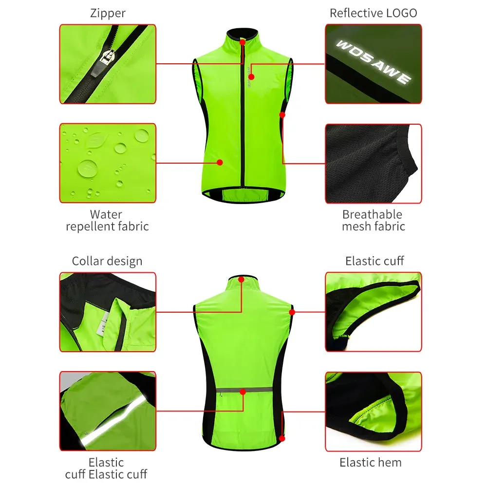 Lightweight Cycling Vest Men Women Reflective Windproof MTB Bike Windbreaker Mesh Back Running Gilet Wind Vest Jacket