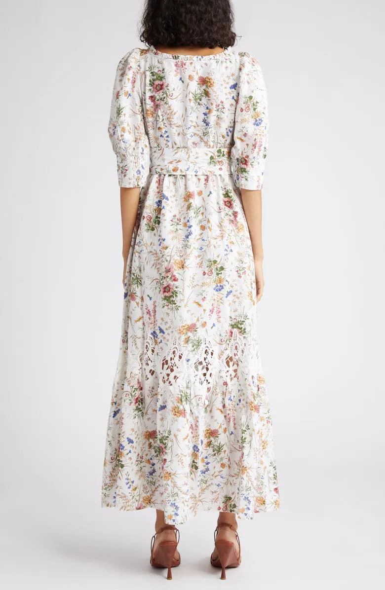 Linen Belt Dress in Flower Garden