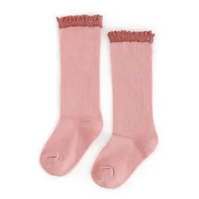 Little Stocking Co | Knee High Lace Top Knit Socks Single Pair ~ Blush