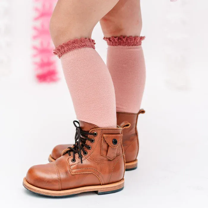 Little Stocking Co | Knee High Lace Top Knit Socks Single Pair ~ Blush