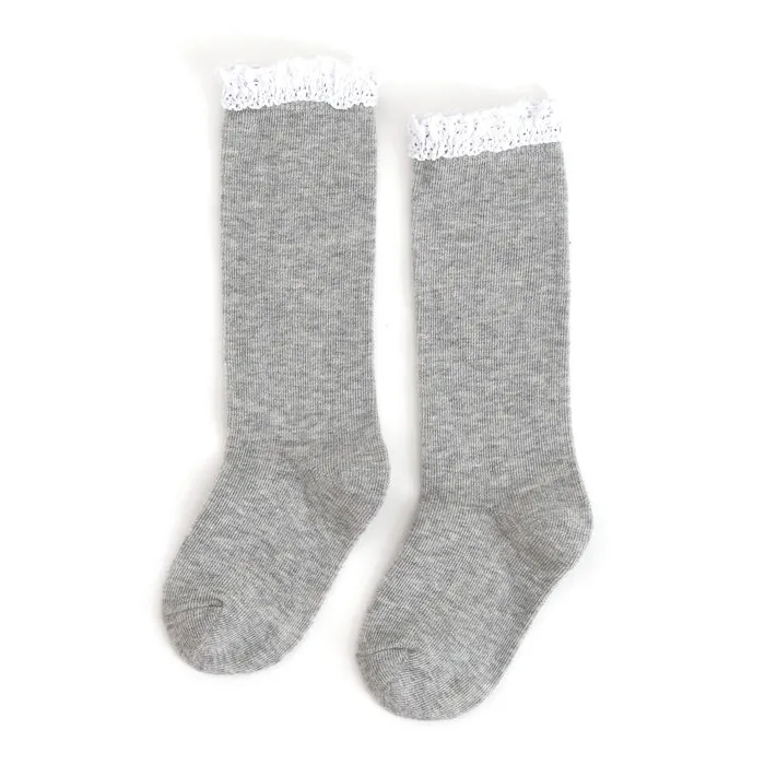 Little Stocking Co  | Knee High Lace Top Knit Socks Single Pair ~ Gray