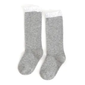 Little Stocking Co  | Knee High Lace Top Knit Socks Single Pair ~ Gray