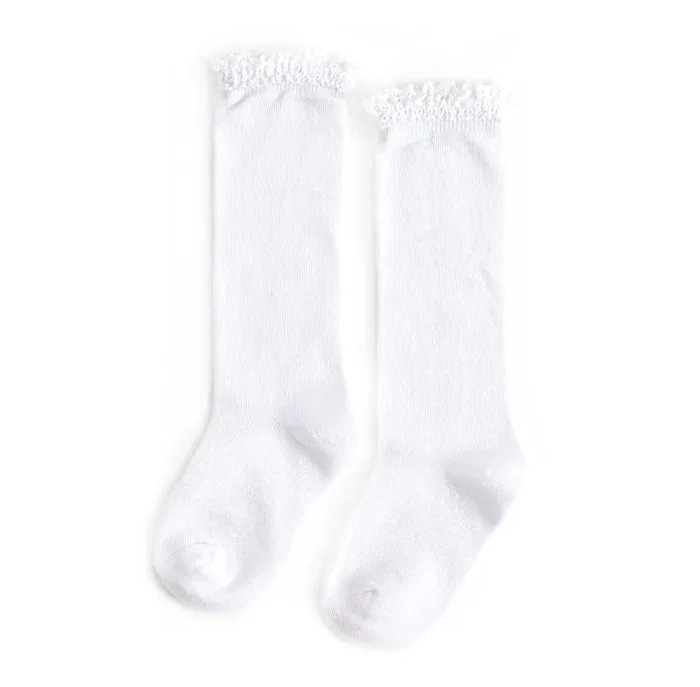 Little Stocking Co  | Knee High Lace Top Knit Socks Single Pair ~ White