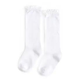 Little Stocking Co  | Knee High Lace Top Knit Socks Single Pair ~ White