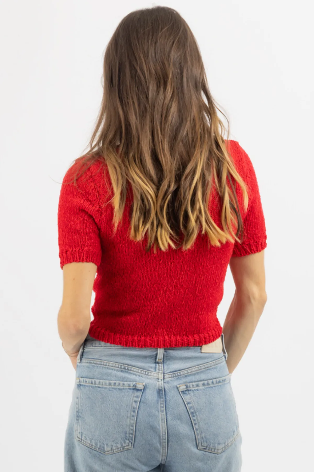 LIVY RED BOUCLE TOP