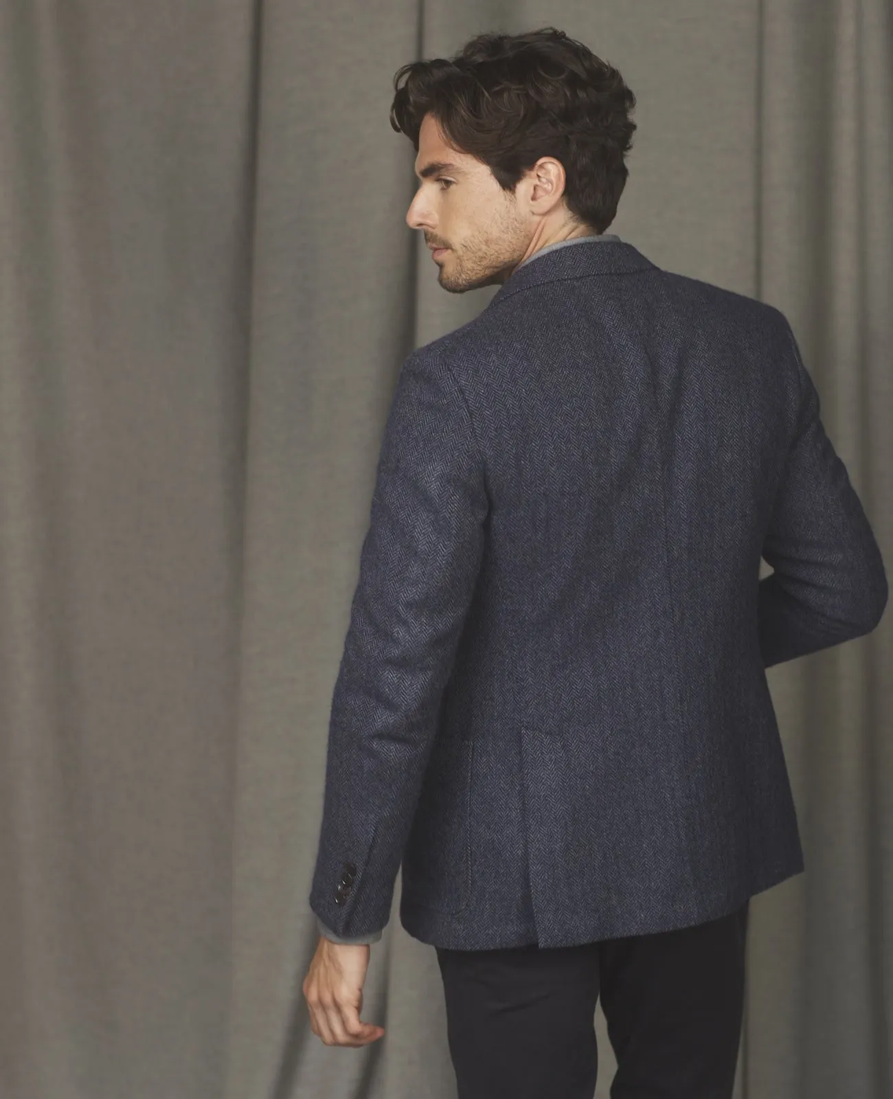 MAGEE Donegal Tweed Blazer - Mens Easky Patch Pocket - Blue & Grey Herringbone