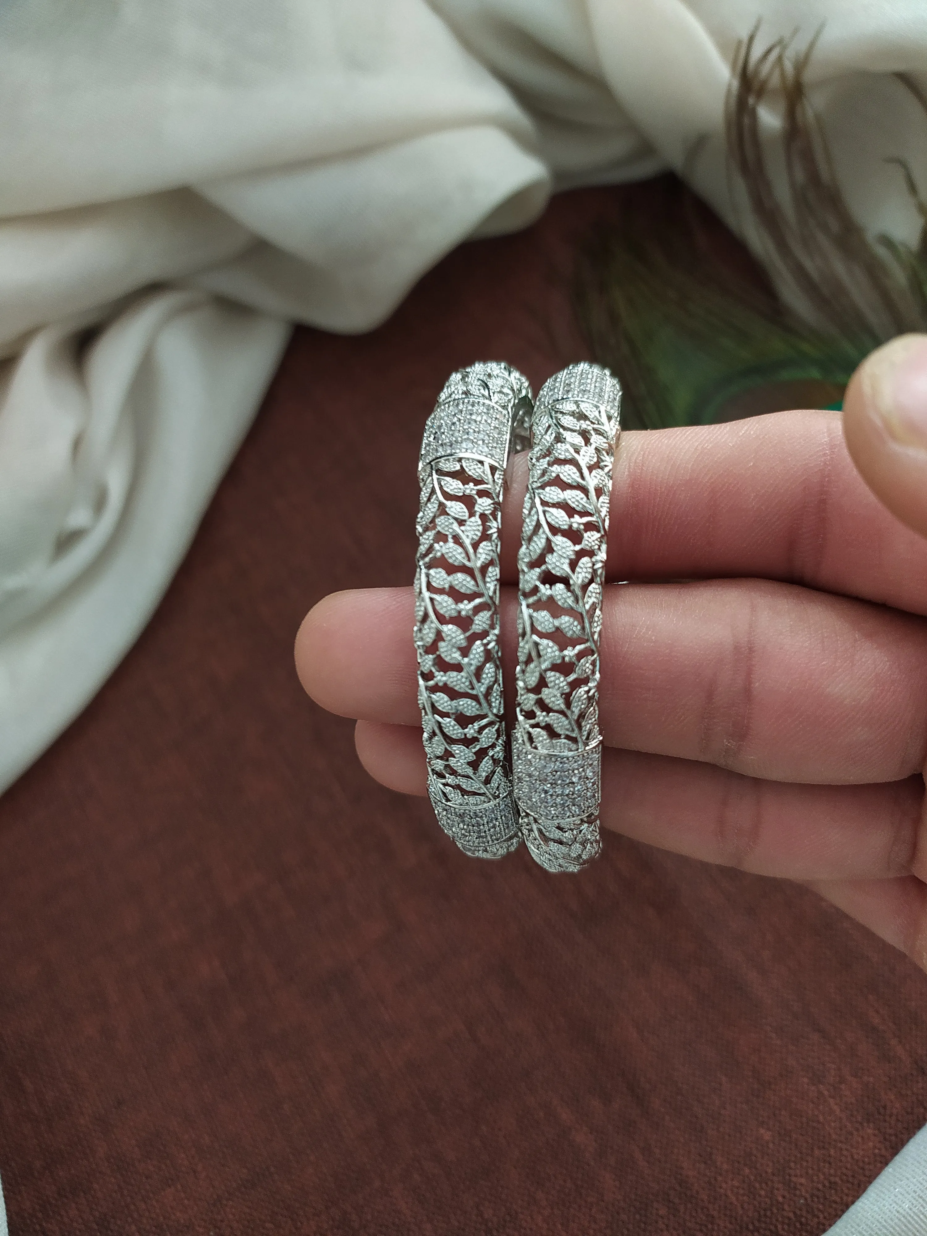 Magnificent leaves Design Silver Plated Zircon Bangles