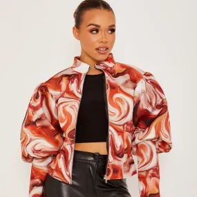 Marble Print Puff Sleeve Jacket