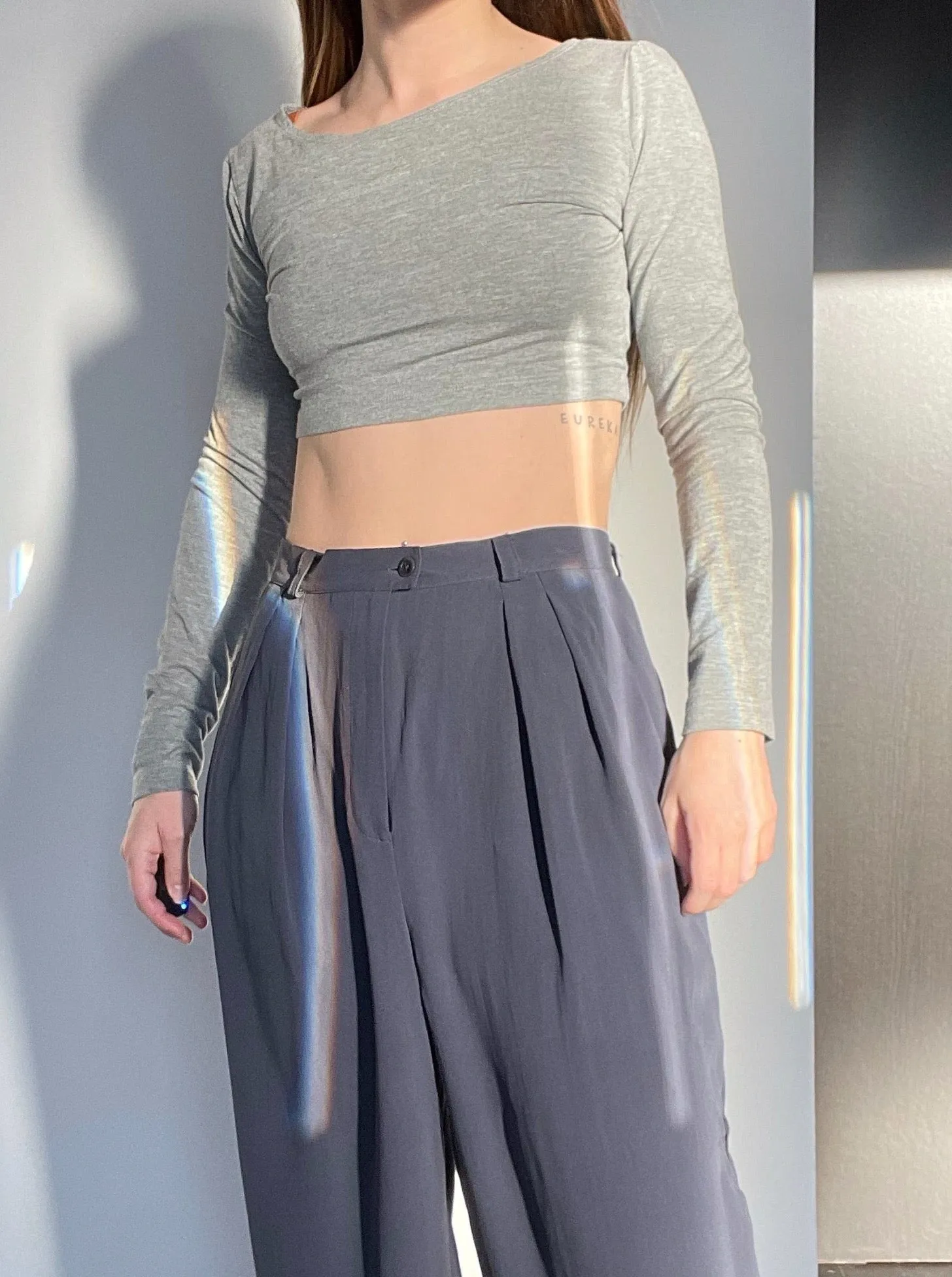 Mary Young Heather Grey Longsleeve Crop Top - "XL"