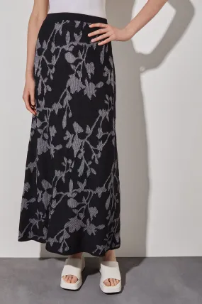 Maxi A-Line Skirt - Floral Jacquard Soft Knit