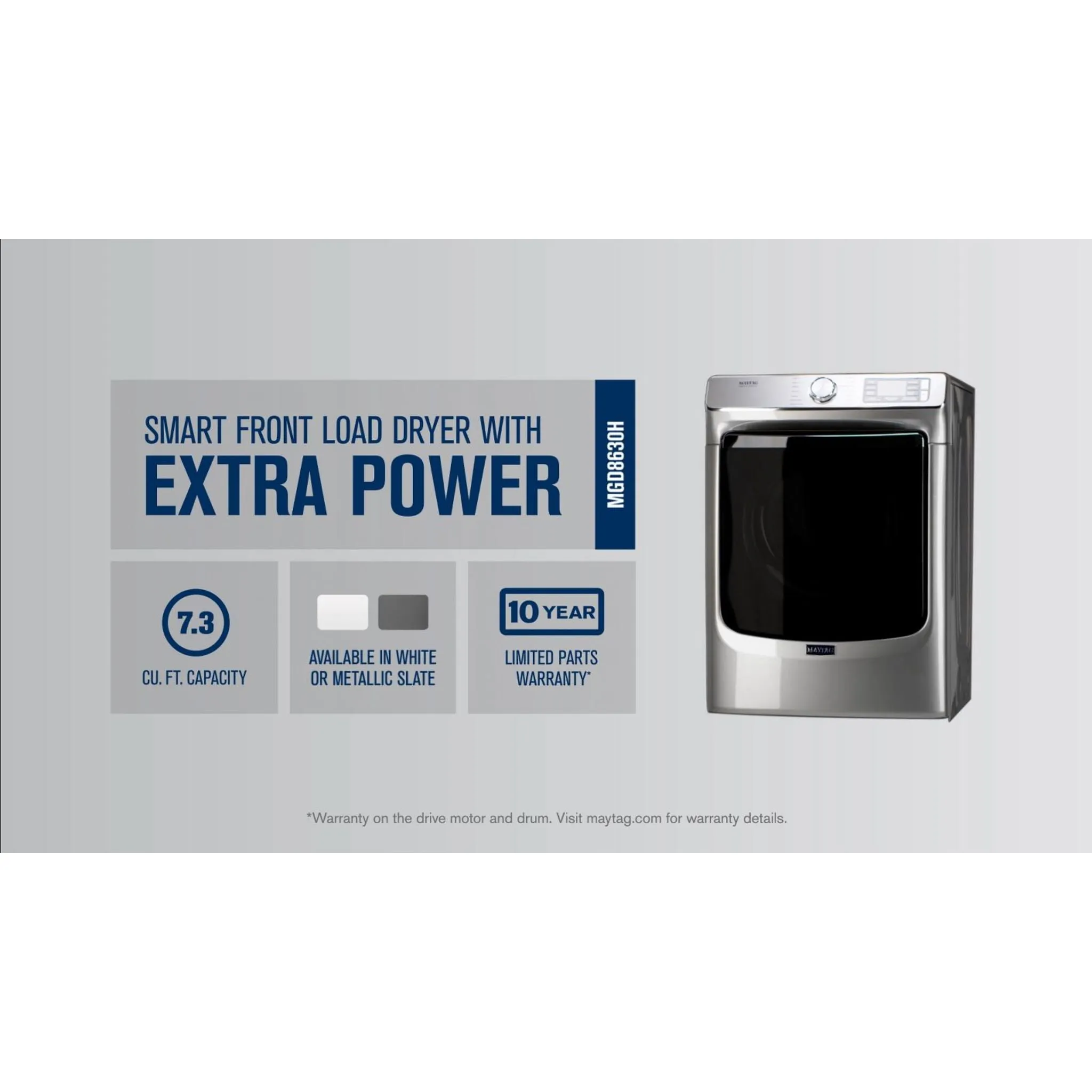 Maytag Smart Front Load Gas Dryer with Extra Power and Advanced Moisture Sensing with industry-exclusive extra moisture sensor - 7.3 cu. ft. (MGD8630HC)